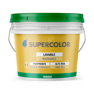 Supercolor Oikos (Суперколор Ойкос) Колеруемая, высококачественная, акриловая, моющаяся краска для внутренних работ с однородно-матовым эффектом. Устойчива к мытью, и истиранию.